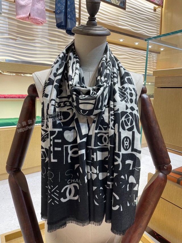 CHANEL專櫃新款女士圍巾 香奈兒羊絨雙面雙色小香飾品長巾  mmj1453